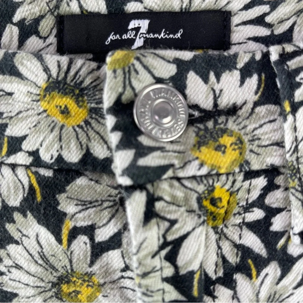 Seven 7 For All Mankind Skinny Jeans Black Daisy Floral Jeans Size 24 Stretchy - Picture 7 of 11